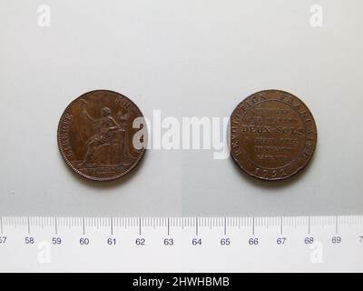2 Sols Token de la Révolution française. Menthe: Paris artiste: Inconnu Banque D'Images