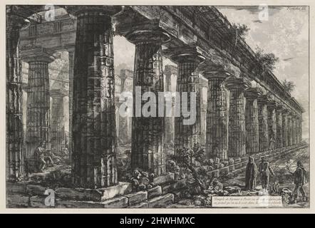 Temple de Neptune à Pesto, vu de côté, et dessiné plus en grand qu'on ne le voit dans la première planche (Temple de Neptune à Paestum, vu du côté et dessiné à une plus grande échelle que dans la première plaque), de Differentes vues de … Pesto (différentes vues de … Paestum). Artiste: Giovanni Battista Piranesi, Italien, 1720–1778 Banque D'Images