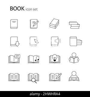 Ensemble d'icônes simples linéaires plates. Groupe de pictogrammes pour la lecture, l'étude, l'information, le concept d'éducation. Illustration de ligne vectorielle isolée sur Illustration de Vecteur