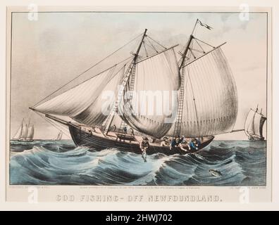 Pêche à la morue - au large de Terre-Neuve. Artiste: Currier & Ives, cuisine américaine, active 1834–1907 Banque D'Images