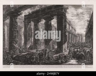 Vue interieure du Temple de Neptune decrit dans la planche X … (Vue intérieure du Temple de Neptune, décrite dans la plaque X … ), de Différentes vues de … Pesto (différentes vues de … Paestum). Artiste: Giovanni Battista Piranesi, Italien, 1720–1778 Banque D'Images