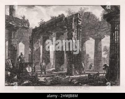 Vue des restes du derrière du Pronaos du Temple de Neptune dessiné dans les deux planches précédentes (vue arrière des restes des Pronaos du Temple de Neptune dessinés dans les deux plaques précédentes), de Différentes vues de … Pesto (différentes vues de … Paestum). Artiste: Giovanni Battista Piranesi, Italien, 1720–1778 Banque D'Images