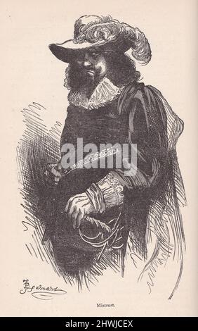 Illustration ancienne du livre Bunyan's Pilgrim's Progress - méfiance. Banque D'Images
