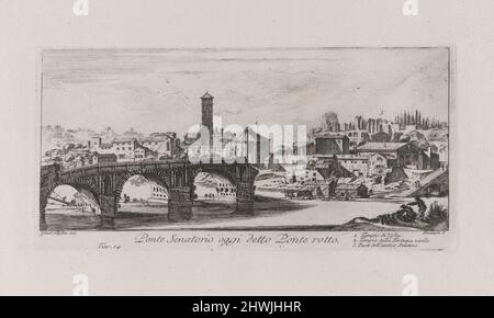 VAT. 14 Ponte Senatorio oggi Detto Ponte rotto 1. Tempio di Vesta 2. Tempio della Fortuna virile 3. Parte dell’antico Palatino (PL. 14 Pont du Sénat aujourd'hui appelé Ponte Rotto [Pont brisé] 1. Temple de Vesta 2. Temple de Fortuna virilis 3. Partie de l'ancien Palatin), de l'Alcune Vedute di Archi Trionfali ed altri monumenti inalzati da Romani parte de quali se veggono à Roma e parte per l'Italia (quelques vues des Arches de Triumphal et d'autres monuments érigés par les Romains dont certains sont à Rome et d'autres ailleurs en Italie). Artiste: Giovanni Battista Piranesi, Italien, 1720–1778 Banque D'Images