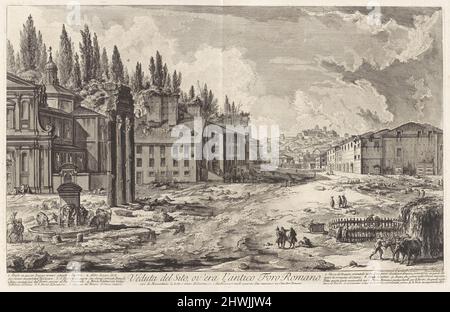 Veduta del Sito, v’era l’antico Foro Romano (vue sur le site de l’ancien Forum romain [avec le temple de Castor et Pollux à gauche en premier plan]), de Vedute di Roma (vues sur Rome). Artiste: Giovanni Battista Piranesi, Italien, 1720–1778 Banque D'Images