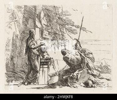 Une femme avec ses mains sur un vase, un soldat, et un esclave, de Vari capricci (divers Capriccios). Artiste: Giovanni Battista Tiepolo, Italien, Venise, 1696–1770 Banque D'Images