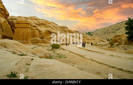 Petra Jordan visité par de nombreux touristes avant la pandémie février 2020 Banque D'Images