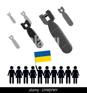 Ralliement, unité de la nation ukrainienne. Guerre. Bombes volants. Illustration vectorielle plate. Illustration de Vecteur
