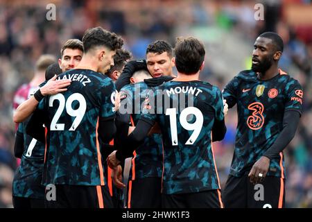 Christian Pulisic, de Chelsea, célèbre le quatrième but de sa partie lors du match de la Premier League entre le Burnley FC et le Chelsea FC à Turf Moor, Burnley, au Royaume-Uni. Date de la photo: Samedi 5 mars 2022. Le crédit photo devrait se lire: Anthony Devlin Banque D'Images