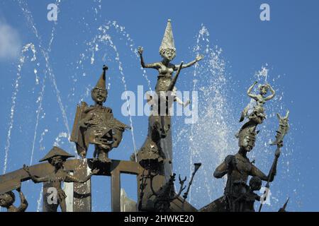 Détail de la fontaine Fastnachtsbrunnen, à Schillerplatz, à Mayence, Rhénanie-Palatinat, Allemagne Banque D'Images