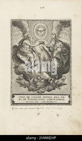 Le couronnement de la Vierge, pl. 17 de la série Beaae intactae semper Virginis Mariae Vita (la vie de la Vierge). Editeur: Adriaen Collaert, Flamand, 1560–1618After: Stradanus (Jan van der Straet), Flamand, 1523–1605 Banque D'Images