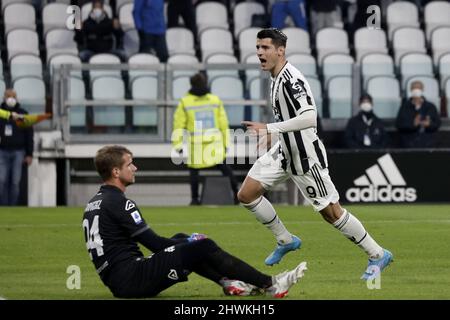 Turin, Italie. 06th mars 2022. Alvaro Morata (Juventus FC) célèbre le but lors du Juventus FC contre Spezia Calcio, football italien série A match à Turin, Italie, Mars 06 2022 crédit: Agence de photo indépendante/Alamy Live News Banque D'Images