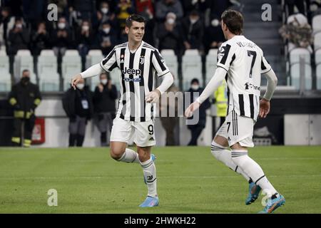 Turin, Italie. 06th mars 2022. Alvaro Morata (Juventus FC) célèbre le but lors du Juventus FC contre Spezia Calcio, football italien série A match à Turin, Italie, Mars 06 2022 crédit: Agence de photo indépendante/Alamy Live News Banque D'Images