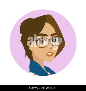 Avatar avec une tête de fille dans des lunettes dans un style plat pour l'impression et le design. Illustration vectorielle. Illustration de Vecteur