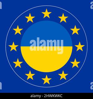Cercle combiné de l'Ukraine et de l'Europe drapeaux 3D-illustration Banque D'Images