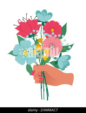 Bouquet de fleurs différentes à la main. Illustration vectorielle de style plat Illustration de Vecteur