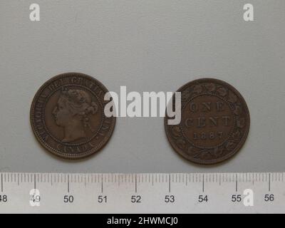 1 cent de Londres avec Victoria, reine de Grande-Bretagne. Objet: Victoria, Reine de Grande-Bretagne, britannique, 1819–1901, a statué 1837–1901 monnaie: LondonDesigner: Leonard Charles Wyon, britannique, 1826–1891 Banque D'Images