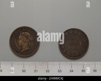 1 cent de Londres avec Victoria, reine de Grande-Bretagne. Objet: Victoria, Reine de Grande-Bretagne, britannique, 1819–1901, a statué 1837–1901 monnaie: LondonDesigner: Leonard Charles Wyon, britannique, 1826–1891 Banque D'Images