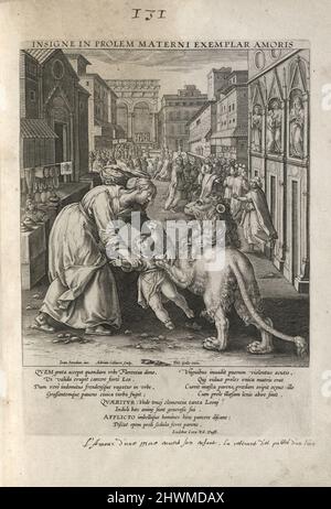 Allégorie de l'amour maternel. Graveur: Adriaen Collaert, flamand, 1560–1618After: Stradanus (Jan van der Straet), flamand, 1523–1605Publisher: Philip Galle, flamand, 1537–1612 Banque D'Images