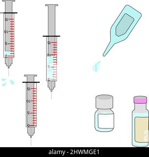 collecte de seringues, de gouttes et de médicaments Banque D'Images