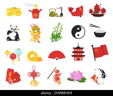 Ensemble vectoriel de symboles de Chine icônes isolées Illustration de Vecteur