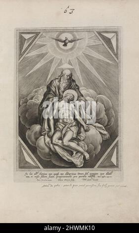 La Sainte Trinité. Graveur: Hieronymus Wierix, flamand, 1553–1619After: Stradanus (Jan van der Straet), flamand, 1523–1605Publisher: Philip Galle, flamand, 1537–1612 Banque D'Images