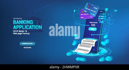 Application portefeuille mobile avec paiement électronique par carte de crédit ou de débit sur l'application pour smartphone Illustration de Vecteur