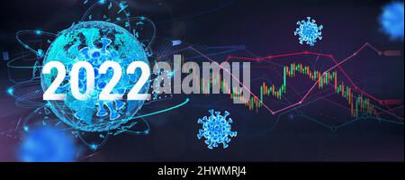 La chute de l'économie mondiale en 2022 due à la COVID-19 Illustration de Vecteur
