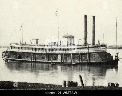 La légende 1912 de cette image est la suivante : « Gunboat Number 53 - un officier qui espionne la rive opposée à Baton Rouge ». Les Tortues des saumons, ou canonnières de classe ville pour utiliser leur nom semi-officiel, étaient des navires de guerre destinés à servir sur le fleuve Mississippi pendant la guerre civile américaine. Banque D'Images