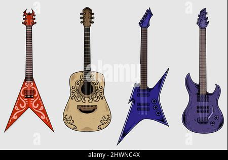 Placer la guitare sur fond blanc Illustration de Vecteur