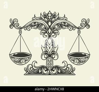 illustration vecteur antique balance balance ornement style monochrome Illustration de Vecteur