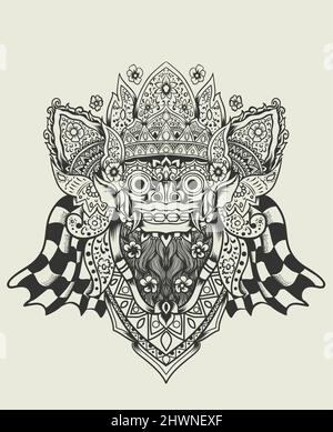 illustration vectorielle tête barong style monochrome Illustration de Vecteur