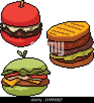 pixel art de hamburger de viande de fruits Illustration de Vecteur