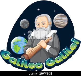 Portrait de Galileo Galilei en dessin animé Illustration de Vecteur