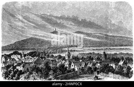 Detmold et la Senne avec vue sur le monument Arminius, , (encyclopédie, 1893), Detmold und die Senne mit Blick auf das Arminiusdenkmal, Detmold et la Senne avec vue sur le monument d'Arminius Banque D'Images