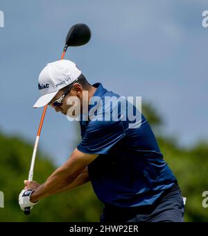 Rio Grande, Porto Rico, États-Unis. 6th mars 2022. 6 mars 2022 : Brandon Wu prend un tee-shirt lors de la dernière partie de l'Open de Porto Rico au Grand Reserve Golf Club de Rio Grande, Porto Rico. Photo de Carlos J. Calo/Eclipse Sportswire/CSM/Alay Live News Banque D'Images