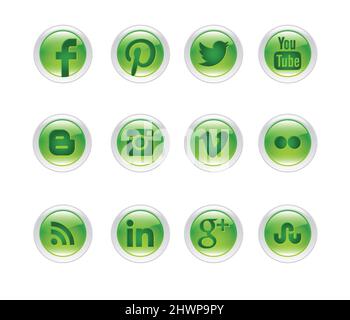 Ensemble de boutons de conception plate avec les logotypes de réseau social les plus populaires isolés sur fond blanc Banque D'Images