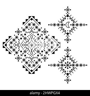 Les lemenets géométriques de style art folklorique d'Islande, de style tribal, de style art vectoriel, des motifs modernes minimalistes inspirés des runes viking Illustration de Vecteur