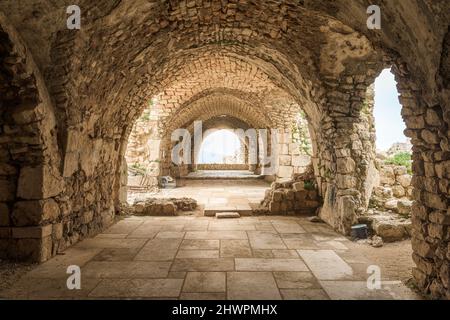 Hall principal dans le château croisé de Smar Jbeil, une citadelle datant de l'époque médiévale près de Batroun, Liban, Moyen-Orient Banque D'Images