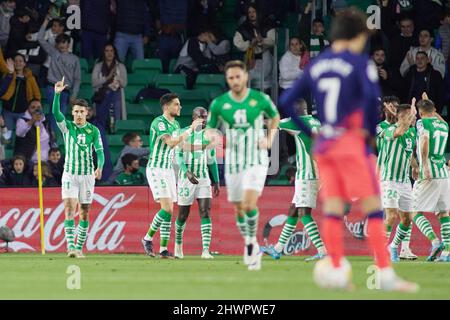 Cristian Tello de Real Betis célèbre un but lors du championnat espagnol la Liga football match entre Real Betis et Atletico de Madrid le 6 mars 2022 au stade Benito Villamarin à Séville, Espagne - photo: Joaquin Corchero/DPPI/LiveMedia Banque D'Images