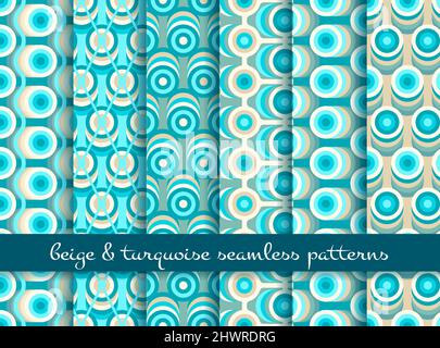 Motifs beige rétro et turquoise sans couture Illustration de Vecteur