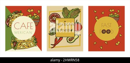 Cuisine mexicaine, bannière de nourriture Vector Doodle. Plats nationaux épicés, restauration rapide, en-cas. Illustration du restaurant, du menu, du café. Fiesta mexicana Illustration de Vecteur