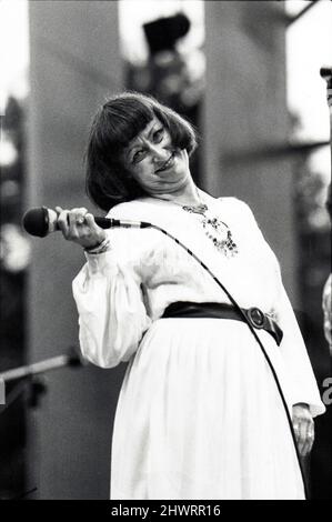 Portrait de la chanteuse de jazz Sheila Jordan sur scène à New york, vers 1980 à New York. Banque D'Images