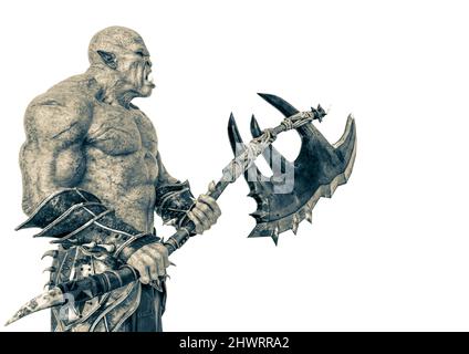 orc vert sur fond blanc. Ce monstre dans le chemin de coupure est très utile pour les créations de conception graphique, l'illustration 3d Banque D'Images