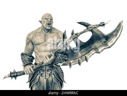 orc vert sur fond blanc. Ce monstre dans le chemin de coupure est très utile pour les créations de conception graphique, l'illustration 3d Banque D'Images