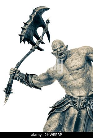 orc vert sur fond blanc. Ce monstre dans le chemin de coupure est très utile pour les créations de conception graphique, l'illustration 3d Banque D'Images