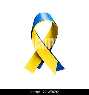 Ruban bleu et jaune pour l'Ukraine sur fond blanc Banque D'Images