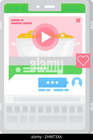 Icône vecteur de cuisson. Partagez votre recette sur Internet, sur les réseaux sociaux à l'aide d'un smartphone. Blog alimentaire, chaîne vidéo avec des hacks de la vie Illustration de Vecteur