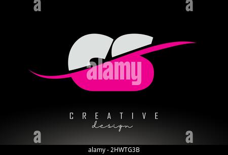 LOGO lettre rose ET blanc CS C S avec Swoosh et lignes courbes. Illustration de Vecteur