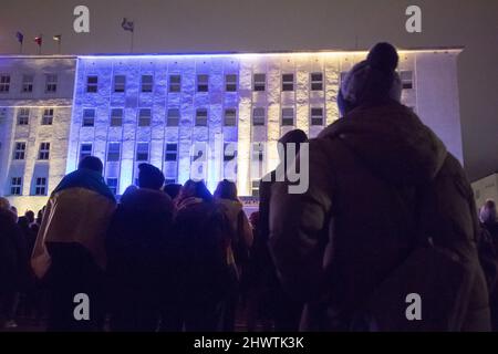 Protestation anti-guerre des Ukrainiens contre l'invasion russe en Ukraine. Gdynia, Pologne, Mars 3rd 2022 © Wojciech Strozyk / Alamy stock photo Banque D'Images